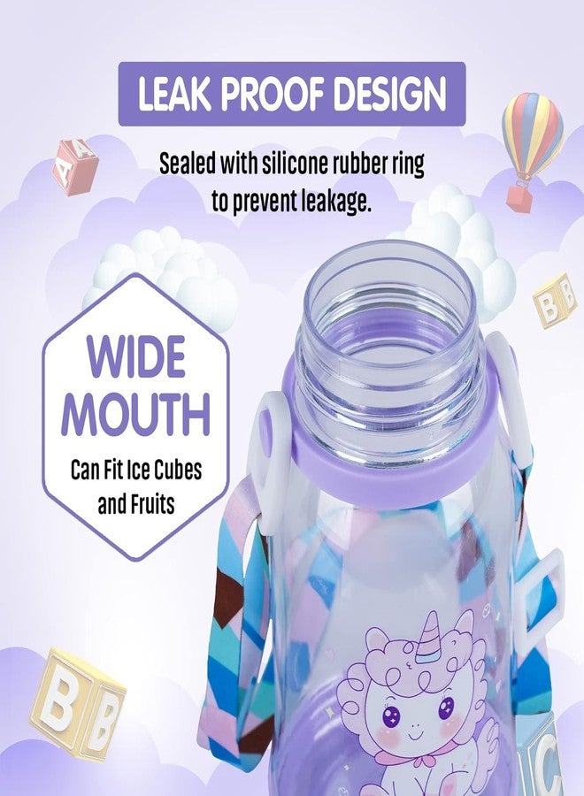 ABR Mall Kids Water Bottle with Straw Water Bottle With Straw & Cartoon Design and Shoulder Strap for Students and Children, Boy, girl 600ml (Purple) - Image 5